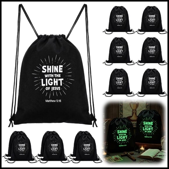 Glow in the Dark Drawstring Backpacks Bulk Religious Bible Verse Faith Design main image 6
